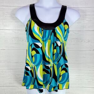 VTG A Byer Large Y2k women black blue geo halter tank whimsygoth retro USA satin